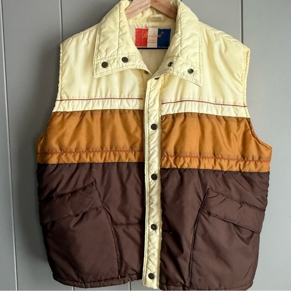 Vintage AVENTURA Grunge Brown Tan Cream Puffy Vest Earth Tones XL - Picture 1 of 13